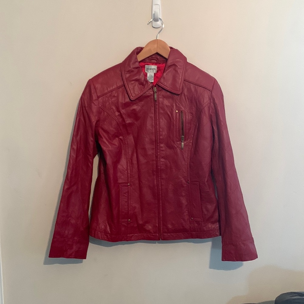 Chico's Scarlet Leather Zip-Front Jacket
